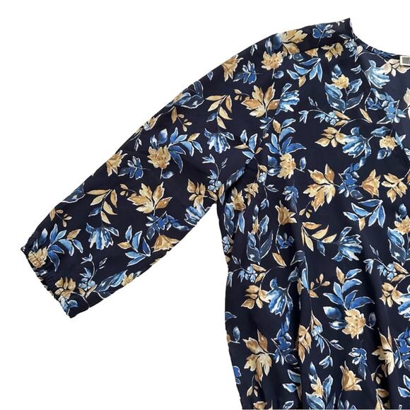 Pleione Blouse Top Bodysuit Blue Floral V-Neck Semi Sheer Blouse Medium NEW - Picture 7 of 12